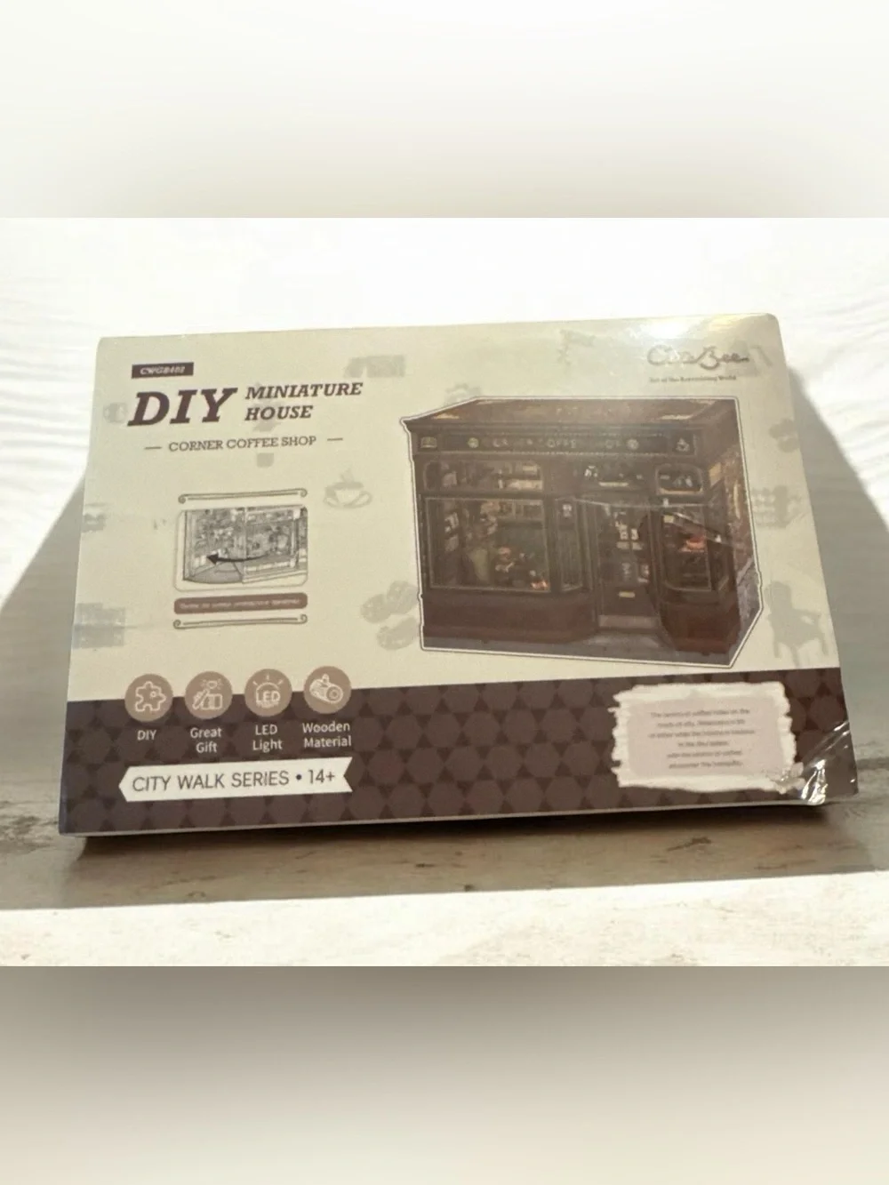 Miniature Corner Coffee Shop DIY Kit - Brown LED Wooden Model